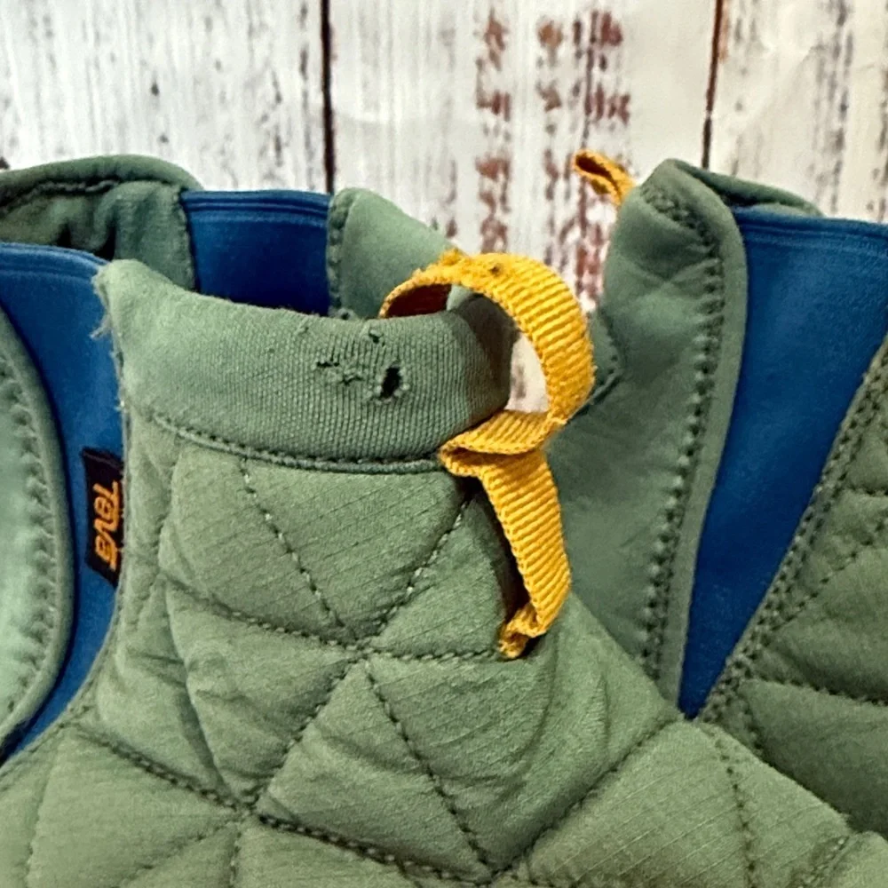 Teva Green Quilted Boots with Blue and Yellow Details
